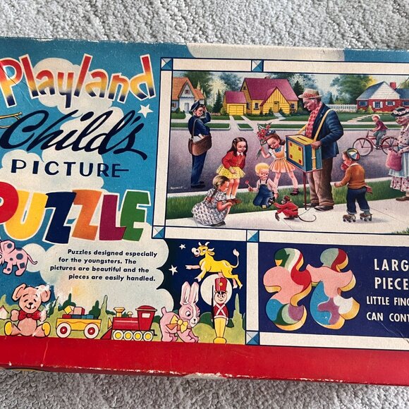 1940's Puzzle - Playland Child's Picture Puzzle - Monkey Organ Grinder - Picture 2 of 7